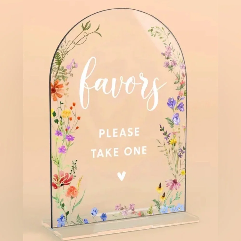 Wildflower Floral Painted Acrylic Party Favor Sign EUC